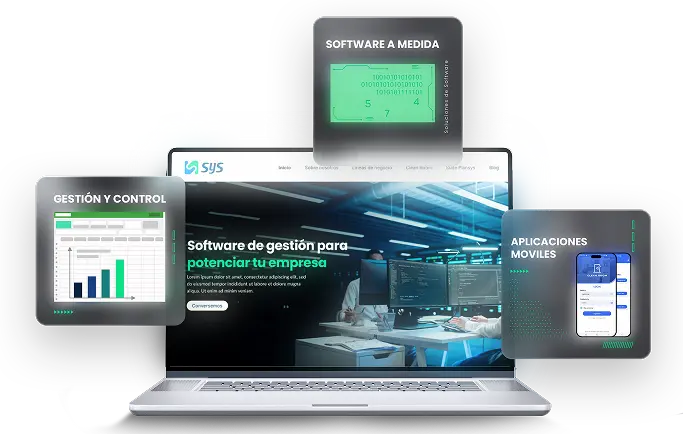 Imagen con una edición que muestra las diferentes soluciones en software para gestión empresarial que tiene Sys